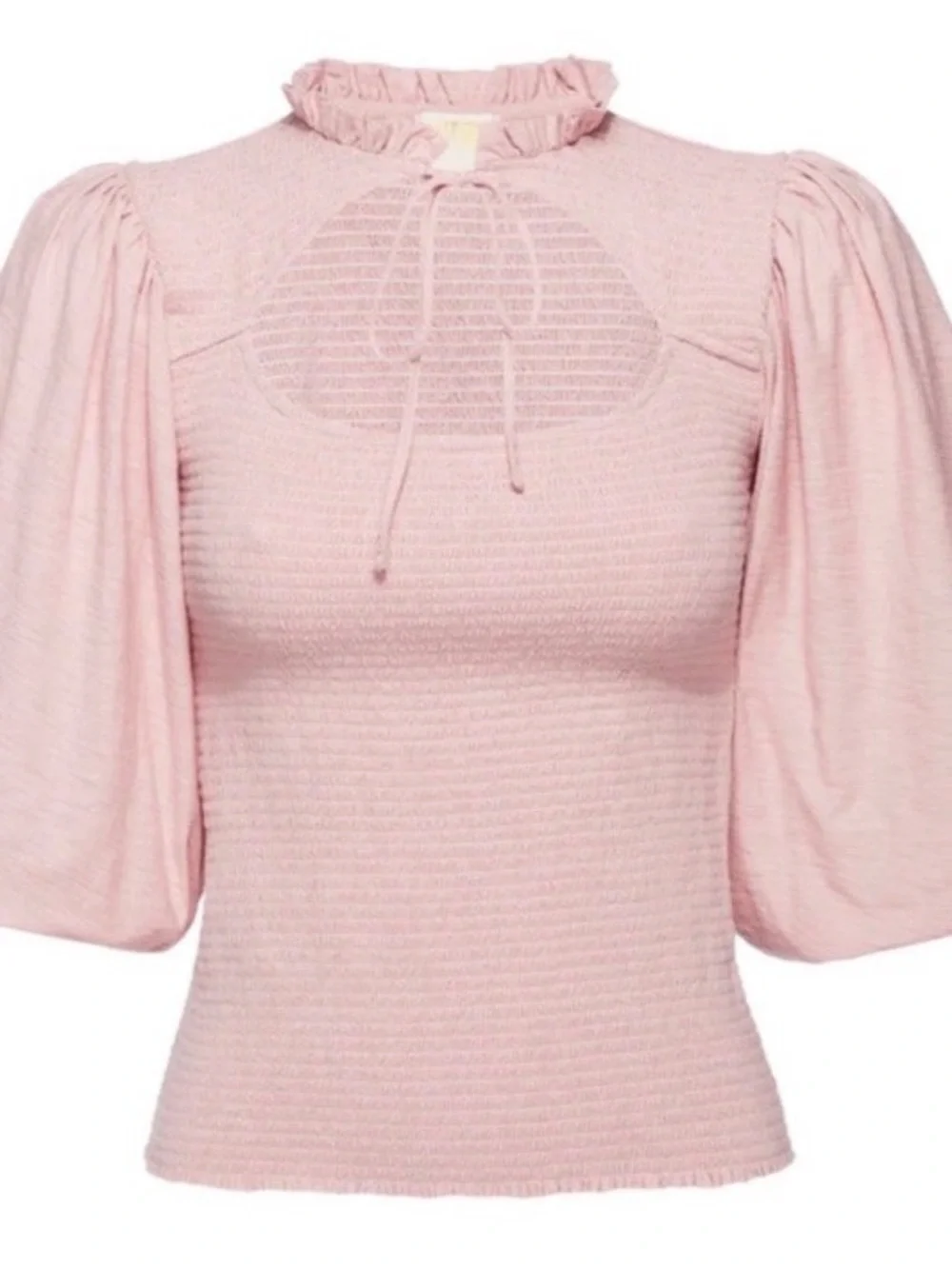 NEW NATION LTD ‘Abrielle’ Smocked Keyhole Top Blush Pink Puff Sleeve Cottagecore - Picture 6 of 6